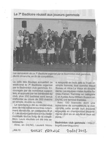 article Ouest France badiloire 20 11 2012
